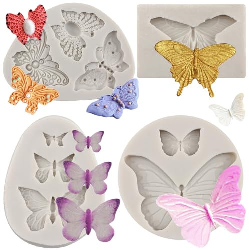 MYPRACS Schmetterling Silikonformen Mini Schmetterling Fondant Kuchenform für Kuchendekoration Cupcake Topper Schokolade Gummipaste Süßigkeiten Polymer Clay 4 Stück, MY319CK