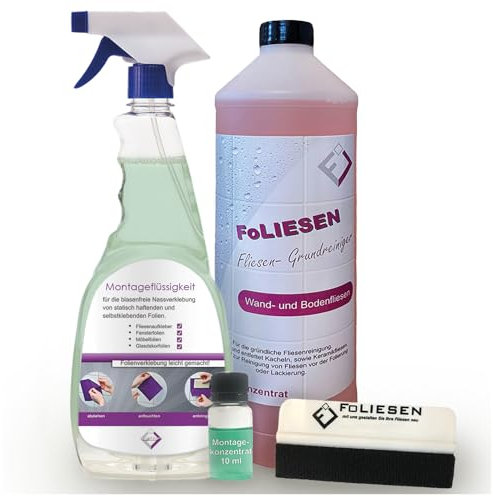 FoLIESEN - Verklebeset für Fliesenaufkleber, .:Fliesen-Grundreiniger + Montagekonzentrat + Rakel