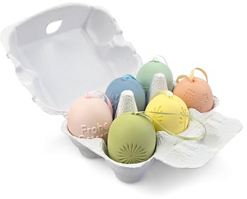 Netuno 6X Deko-Ostereier Kunststoff zum Aufhängen 6 cm Pastell-Farben Blau Orange Mint Gelb Grün Rosa Plastikeier Ostern Frühlings-Deko Eier zum hängen Ostereier Plastik Pastell Dekorationsset