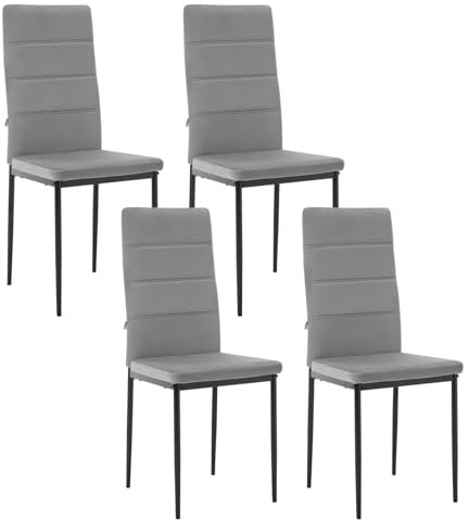 WOLTU Esszimmerstühle 4er Set, Samt Stühle Küchenstühle bequem, Essstühle mit hoher Rückenlehne Metallbeinen, Schminkstuhl Polsterstuhl, für Esszimmer Küche Wohnzimmer, Dunkelgrau, EZS47dgr-4