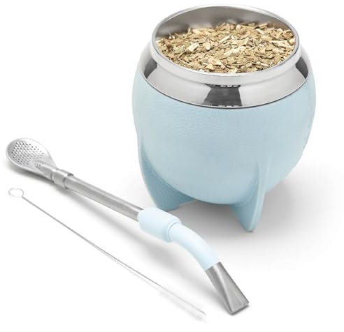 balibetov Mate Argentino - Set elegante y duradero con un Mate Torpedo de Acero Inoxidable, Bombilla y Cepillo de Limpieza (Celeste)