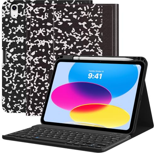 MoKo for iPad (A16) 11th Generation Case with Keyboard 11 inch 2025, iPad 10th Generation 10.9 inch Keyboard Case with Pencil Holder, Multi-Angle Detachable Bluetooth Keyboard, Notebook Black