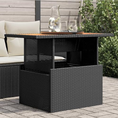 Homgoday Gartentisch Terrassentisch Balkontisch Esstisch Couchtisch Teetisch Tisch für Hinterhof, Garten Terrasse Balkon Schwarz 100x55x73 cm Poly Rattan und Akazienholz