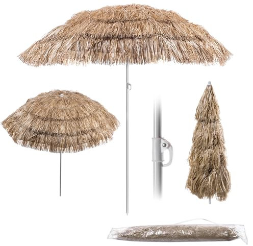 KADAX Ombrellone rotondo per balcone, giardino, terrazza, piscina e spiaggia, ombrellone da giardino, ombrellone da spiaggia regolabile in altezza, Marrone/Ecru