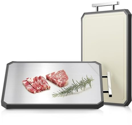 SNOWCLAD - Tabla de cortar de acero inoxidable, tabla de cortar de acero de doble cara para cocina, de acero inoxidable/paja de trigo, tabla de cortar grande para carne, apta para lavavajillas, tabla