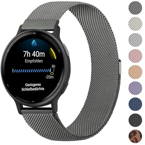 Mugust Armband für Garmin Vivoactive 5/3, Vivomove 3/HR/Luxe/Style, Forerunner 55/245/645 - Edelstahl Mesh Metall Ersatzarmband für Damen Herren (Grau)