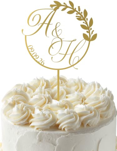 Cake Topper Hochzeit Personalisiert – Initialen im Kranz | Tortendeko Hochzeitstorte · Mit Initialen, Datum optional · Gold, Roségold, Silber, Champagner & mehr · Bruchsicher