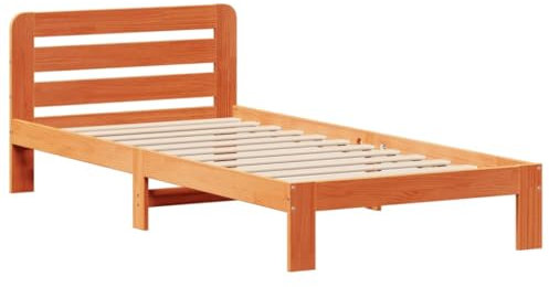 vidaXL Massivholzbett, Holzbett ohne Matratze, Bettgestell mit Kopfteil Lattenrost, Bett Einzelbett für Schlafzimmer, Wachsbraun 100x200cm Kiefernholz