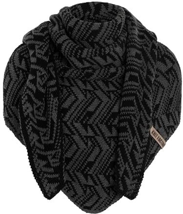 KNIT FACTORY - Dreiecksschal Josh - Damen Strickschal mit Wolle - Umschlagtuch für den Herbst und Winter - Winterschal - Dreieckstuch - XXL Schal - 200x70 cm - Schwarz/Anthrazit
