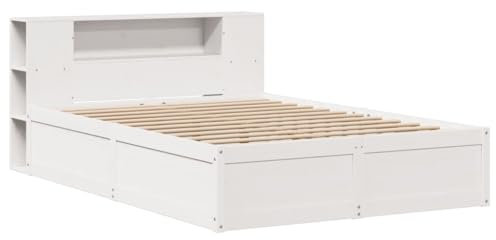 vidaXL Massivholzbett, Holzbett Bett ohne Matratze mit Kopfteil, Bettrahmen Bettgestell mit Lattenrost, Doppelbett für Schlafzimmer, Weiß 160x200 Kiefernholz