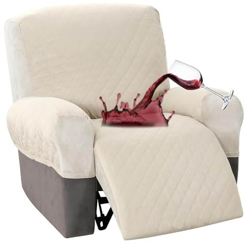 YJDZ Bezug für Liegestuhl, gestepptes Design, Sesselschonbezug für Haustiere, Ledersofa-Couchbezug (Elfenbein, 53,3 - 58,4 cm)