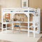 Aoskem Kinderbett Hochbett 140x200, Etagenbett Hausbett mit Stauraum Treppe, Kleiderschrank&Schreibtisch, Holzbett Jugendbett Doppelbett Bettgestell mit Rausfallschutz & Lattenrost, Ohne Matratze Weiß