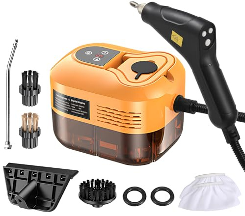 Irishom Handheld Multi-Surface with 6pcs Accessories Screen 6 Levels Adjustable 105℃/221℉ Deep Cleaning Steamer with Portable Handle 1200ml/40.5oz