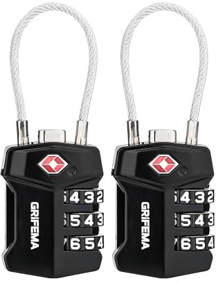 GRIFEMA [2er Pack] Sicherheitsschloss mit 3-stelligem Code, TSA-approved Reiseschloss mit bruchfestem Kabel für Sporttaschen und Koffer (GA1006-2)