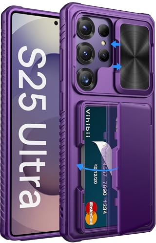 Vihibii für Samsung Galaxy S25 Ultra Hülle mit Kartenfach (4 Karten), Lila | [RFID Blocking], Kameraschutz Schieber, Stoßfeste Schutzhülle Anti Kratzt Robuste TPU Silikon Etui für Galaxy S25 Ultra 6,9