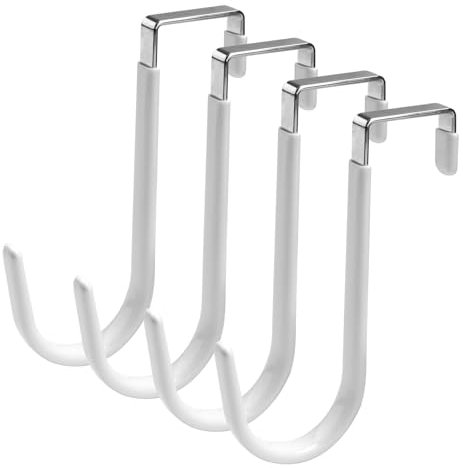 Gments 4Pcs Over Door Hooks Fits 4.5cm Single Over The Door Hangers Wide Kitchen Stainless Steel Towel Coat Hooks with Anti-Scratch Rubber Surface for Hanging Clothes Starter Garland, White