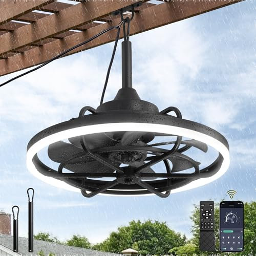 Fanbulous - Ventilatore da soffitto per esterni con luce per patio