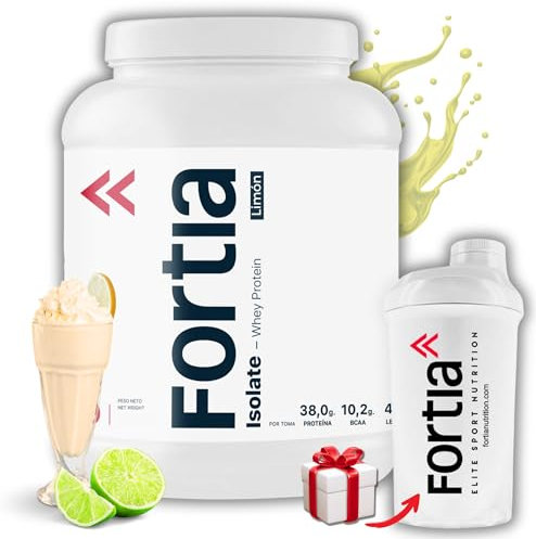 FORTIA Proteinas Isolate 100% + Shaker Incluido | Proteina Isolada | Whey Protein Isolate - Proteinas para Masa Muscular | Proteína Isolate | 100% Proteina Iso para Atletas (1800 g, Limón)
