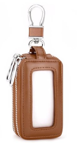 XFSRG Porteclés Mousqueton Rectangulaire Cuir Fenêtre Transparente Rangement Compact Fermeture Éclair Organisateur Clés