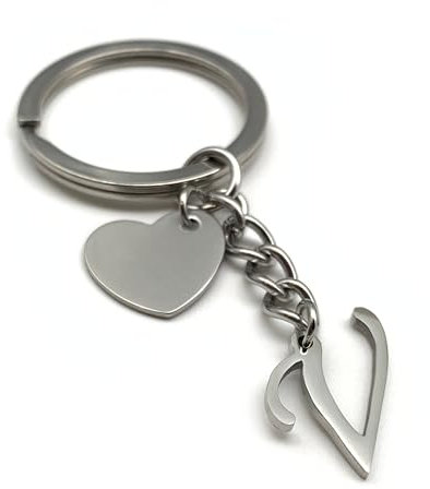 Schlüsselanhänger Buchstabe mit Herz | A-Z Buchstaben | Handmade Edelstahl Anhänger | Name Initiale Geschenk Partner Freund Freundin (V)