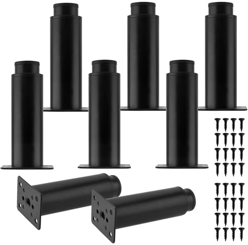 JIEHIN Lot de 8 Pieds de Meubles Noir, Pieds de Meubles Réglables en Métal 12-18cm, pour chaises, Armoire, Canapé, Lit, avec 32 vis