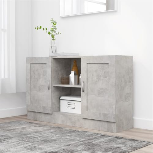 Myheimly Sideboard 2 Fächer 2 Türen Kommode Anrichte Beistellschrank Mehrzweckschrank Standschrank Schrank 120x30,5x70cm Holzwerkstoff Betongrau,Holzwerkstoff