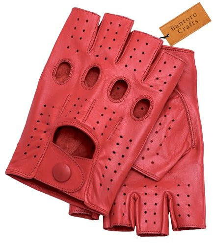 Hochwertige rote Fingerlose Handschuhe aus Schaffell – bequem, langlebig und verstellbar zum Autofahren, Radfahren, Motorradfahren, Trainieren im Fitnessstudio und für Outdoor-Sportarten (Extra Large)