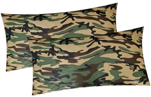 Renforcé Kissenbezug - 2er Set in 40x80cm - Camouflage Braun - Kopfkissen-Bezug, Kissenhülle, Dekokissenbezug aus 100% Baumwolle (EW-200/2-40x80)