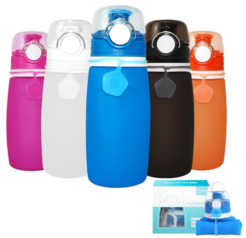Sport Trinkflasche Faltbar 550ml/1L,Silikon Faltbare Wasserflasche Festival mit Ein-Knopf-Bedienung Foldable Water Bottle Ultraleicht & Auslaufsicher,Sportflasche Outdoor Aktivitaten Radfahren (Blau)
