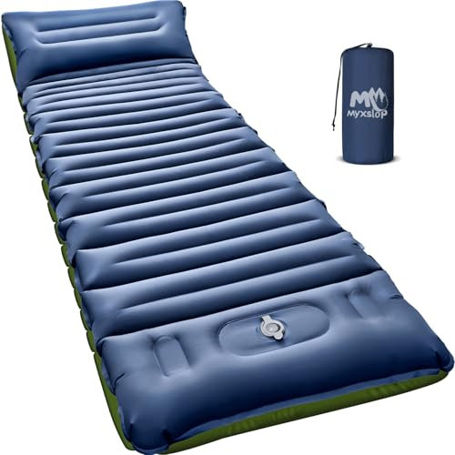 Myxslop Isomatte Camping Selbstaufblasend, Aufblasbare Isomatte Kleines Packmaß mit Fußpresspumpe & Kissen, Ultraleicht Wasserdicht Luftmatratze Camping, Schlafmatte Outdoor für Wandern, Strand, Zelt