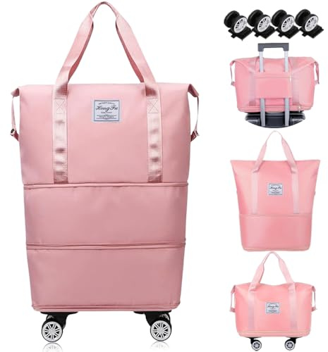Resväska med avtagbara hjul, Rosa, L, Klassisk