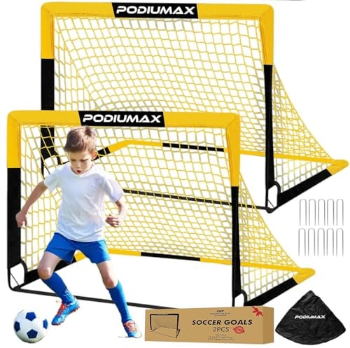 PodiuMax 2PCS Fußballtor, 130x90x90 cm Goal Fußballtor Mit Tragetasche für Garten/Outdoor/Indoor, Einfache Montage Langlebig Fussballtor Verbesserung Passspiel &Torschuss