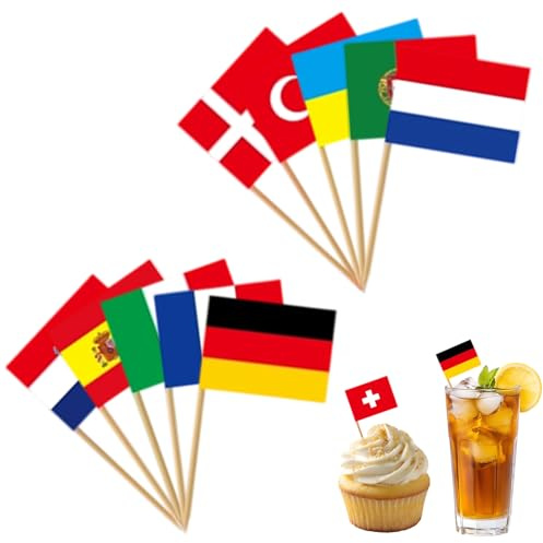 100 Stück Zahnstocher Flaggen,Cocktail Stick Flaggen,Euro Flaggenpicker,Kuchendekoration,Zahnstocher mit Fähnchen,Verschieden Mini Flaggenpicker für Cupcakes Topper,Party Pub Deko,Obst,Oktoberfest