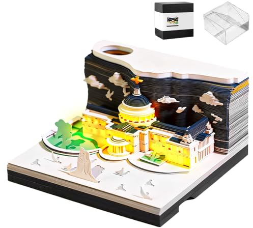 3D Memo Pad Kalender 2026, 3D-Notizblock mit Licht, 3D Kalender, 2026 3D-Abreißen NotizblockS Tischkalender-Notizblock, Kreative Haftnotizen, 3D-Papierskulpturen, DIY Arbeitsplattendekoration (D)