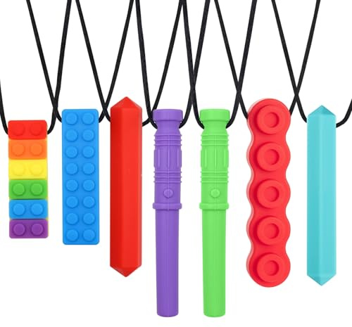 SPOKKI 7 Stück Kaukette für Kinder, Sensory Kauen Halskette Gute Flexibilität Sensorisches Kauspielzeug Kaukette für Jungen und Mädchen für Kinder mit ADHS, Beißende, Fingernägel Kauen