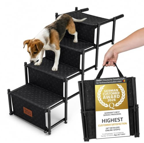 all Pets United® Teleskop Hundetreppe klappbar – Auto Einstiegshilfe Hunde | rutschfest, stabil, leicht tragbar – faltbare Hunde- & Katzentreppe für Kofferraum – schont den Rücken von Hund und Katze