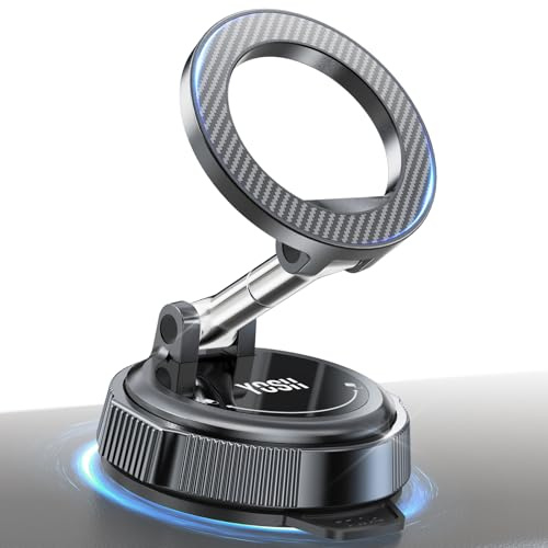 YOSH for MagSafe Car Mount, Magnetic Phone Holder for Cars | Super Vacuum Suction & 22×N56 Magnets, 360° Rotating Longer Arm for Dashboard & Windscreen, for iPhone 17-12 Samsung Pixel
