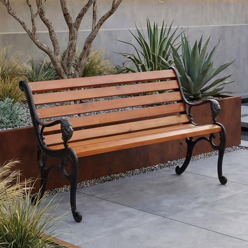 Mendler Gartenbank HWC-O25 132cm Gusseisen Holz Kiefer - Teak | Sitzbank, Parkbank, Holzbank, 2-Sitzer