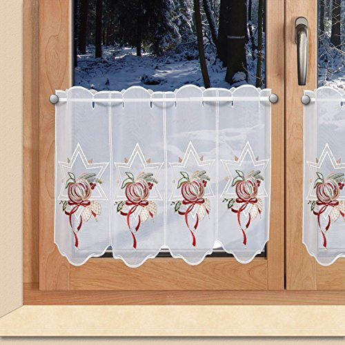 SeGaTeX home fashion Weihnachts-Scheibengardine Stern und Apfel Wintergardine Plauener Stickerei 40 x 112