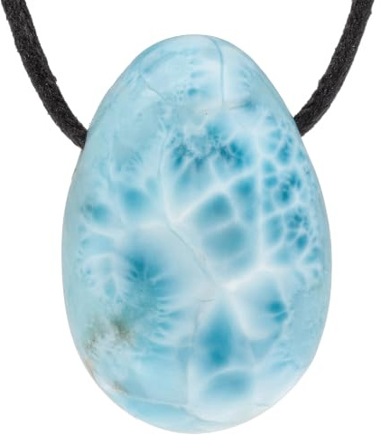Larimar Tropfen Anhänger Kette Edelstein Heilstein Damen Herren | Inkl. Baumwollband & Edelsteinkarte | Handgefertigtes Unikat | Ideal als Geschenk