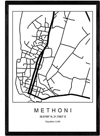 Nacnic Drucken Methoni Stadtplan nordischen Stil schwarz und weiß. Plakat A4 Bedruckte Papier Keine 250 gr. Gemälde, Drucke und Poster für Wohnzimmer und Schlafzimmer
