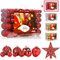 Aitsite 101 Stück Christbaumkugeln Rot Weihnachtskugeln 6CM/4 cm/2 cm Kunststoff Christbaumschmuck Wandbehang Ornamente Weihnachtsbaum Kugeln Flitter Tür Dekorationen Festival Dekore