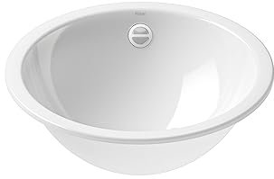 Alape˘ UB.K400 Unterbaubecken, Waschbecken aus glasiertem Stahl in weiß mit antibakterieller Oberfläche, rund Ø 35,9 cm, Höhe 14 cm, ohne Hahnloch, mit Überlauf