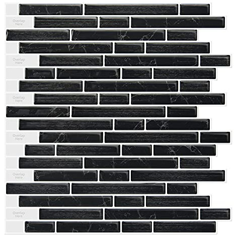 LONGKING 10 Stück Fliesenaufkleber, Selbstklebend Fliesen Küche, Fliesenaufkleber Wand Küche, Aufkleber Fliesen Bad, Schwarz, 30x30cm