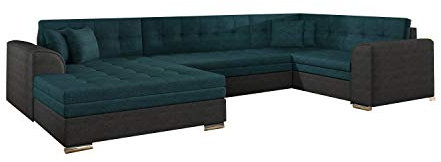 MOEBLO Ecksofa mit Schlaffunktion ohne Bettkasten Couch U-Form Polstergarnitur Wohnlandschaft Polstersofa mit Ottomane Couchgranitur - Dario U (Blau+dunkelgrau (Dora 85+Dora 96), Ecksofa Links)