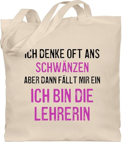 Baumwolltasche - Lehrerin - Taschen - Ich denke oft ans schwänzen - Unisize - Naturweiß - stofftasche lehrer lehrerinnen tasche klassenlehrerin schule beutel lehrergeschenk lehrertasche