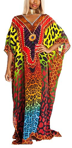 YouKD Ethnisches Muster Kaftan Boho Robe V-Ausschnitt Homewear Plus Size Kleid für Frauen