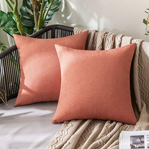 MIULEE 2er Set Wasserdicht Kissenbezug Outdoor Sofakissen Dekokissen Modern Kissenbezüge Dekorativ Kissenhülle Deko aus Polyster Leinen-Optik für Garten Sofa Wohnzimmer Bett 40x40 cm Koralle