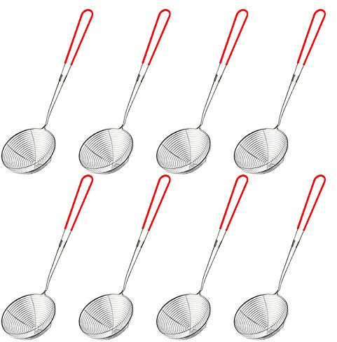 Opaltool 8 Stück Fondue Sieb Edelstahl, Kescher für Fondue Fondue Sieb,Hot Pot Sieb mit Griff Für Küche Braten Lebensmittel, Pasta, Spaghetti, Nudeln, Hot Pot (Rot)