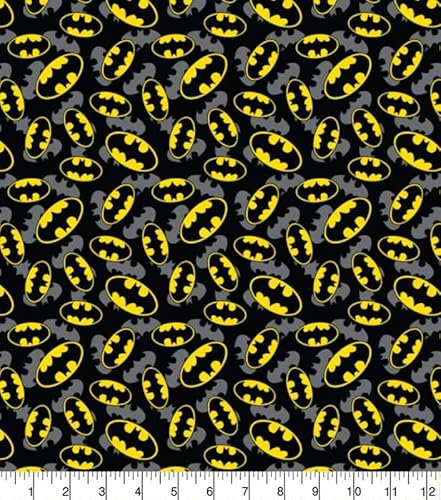 DC Batman Stoff – 0,5 m Multiples – (100% Baumwolle, echter Lizenzstoff, 7 verschiedene Designs) (Batman Stoff – Logo Overlay)